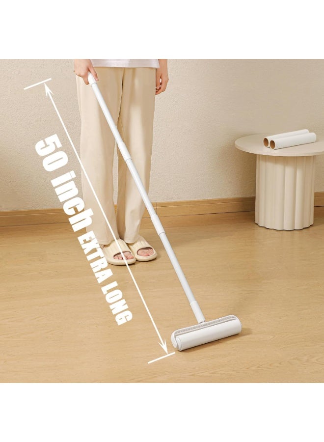 Floor Lint Roller with 2 Refills | 9.45" Extra Wide & Ultra Sticky | Long Handle Pet Hair Remover for Carpet, Couch, Bed & Hard Floors | Large-Surface Lint Remover Tool(White Replacement core 2 volumes) - Image 3