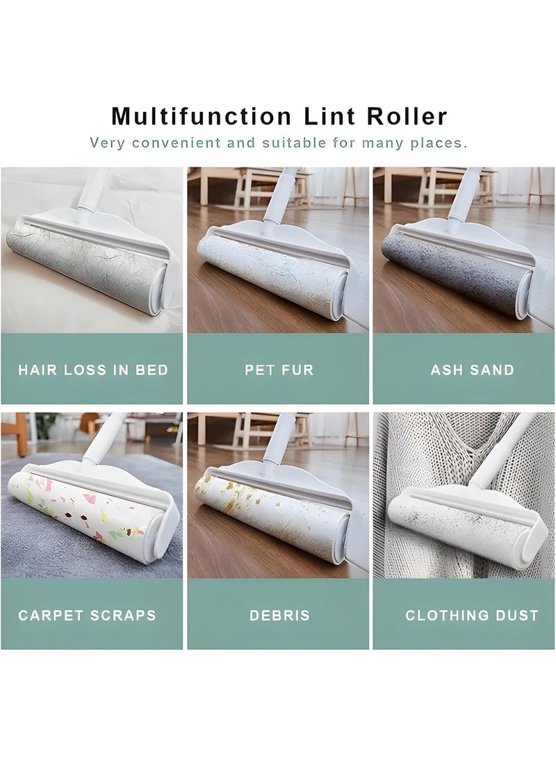 Floor Lint Roller with 2 Refills | 9.45" Extra Wide & Ultra Sticky | Long Handle Pet Hair Remover for Carpet, Couch, Bed & Hard Floors | Large-Surface Lint Remover Tool(White Replacement core 2 volumes) - Image 4