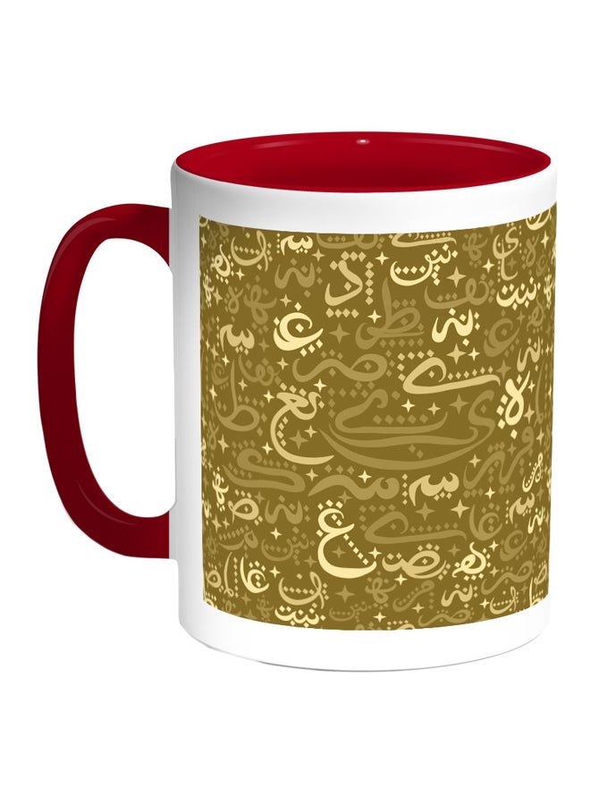 RYN Arabic Letters Printed Coffee Mug Red/White/Light Brown 11ounce