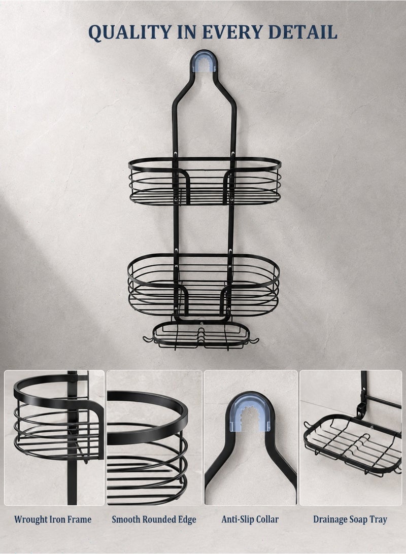 Hanging Shower Caddy, 2-Tier Bathroom Shower Organizer with Hooks and Soap Holder, No-Drill Over Shower Head Storage Rack, Black - Image 5