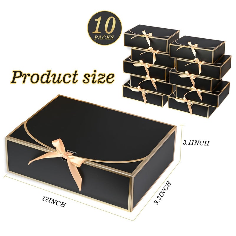 WLUSEAXI 10 Pack Large Gift Boxes with Lids, 12.6x9.8x3.1 Inch Bridesmaid Proposal Box, Black Gift Boxes for Presents, Wedding, Graduation, Birthday Party - Image 3