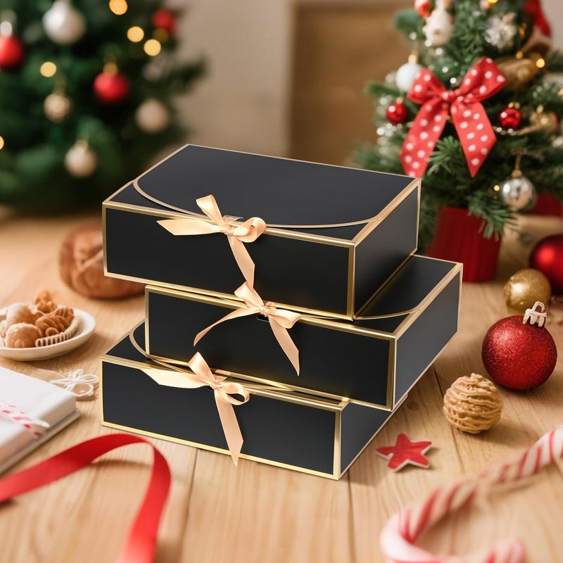 WLUSEAXI 10 Pack Large Gift Boxes with Lids, 12.6x9.8x3.1 Inch Bridesmaid Proposal Box, Black Gift Boxes for Presents, Wedding, Graduation, Birthday Party - Image 2