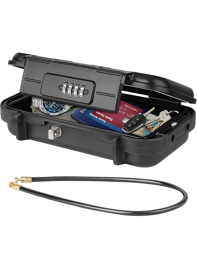 إيروريكس صندوق أمان محمول مزود بمجموعة رموز أمان وصندوق قفل مقاوم للماء مع حبل سلكي قابل للإزالة وصندوق أمان آمن للسيارة والمنزل والسفر - Image 1
