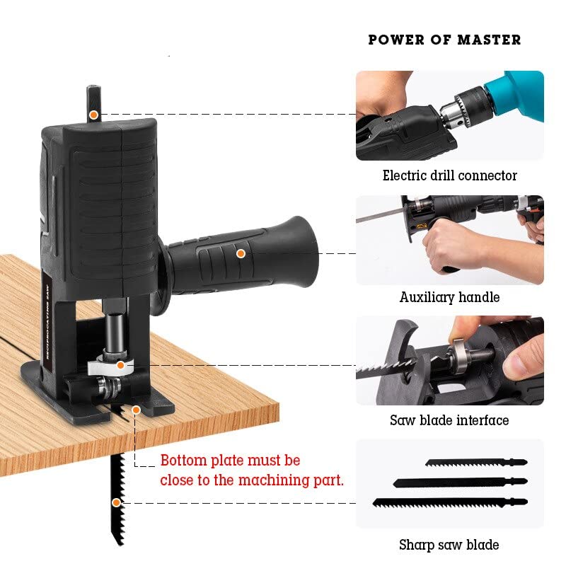 MLD electric screwdriver machine 10mm keyless chuck torque reverse forward function screw gun 350w drill with Jig saw wood cutter Reciprocating Saw Adapter 10mm350w750rpm AD0305 - Image 4