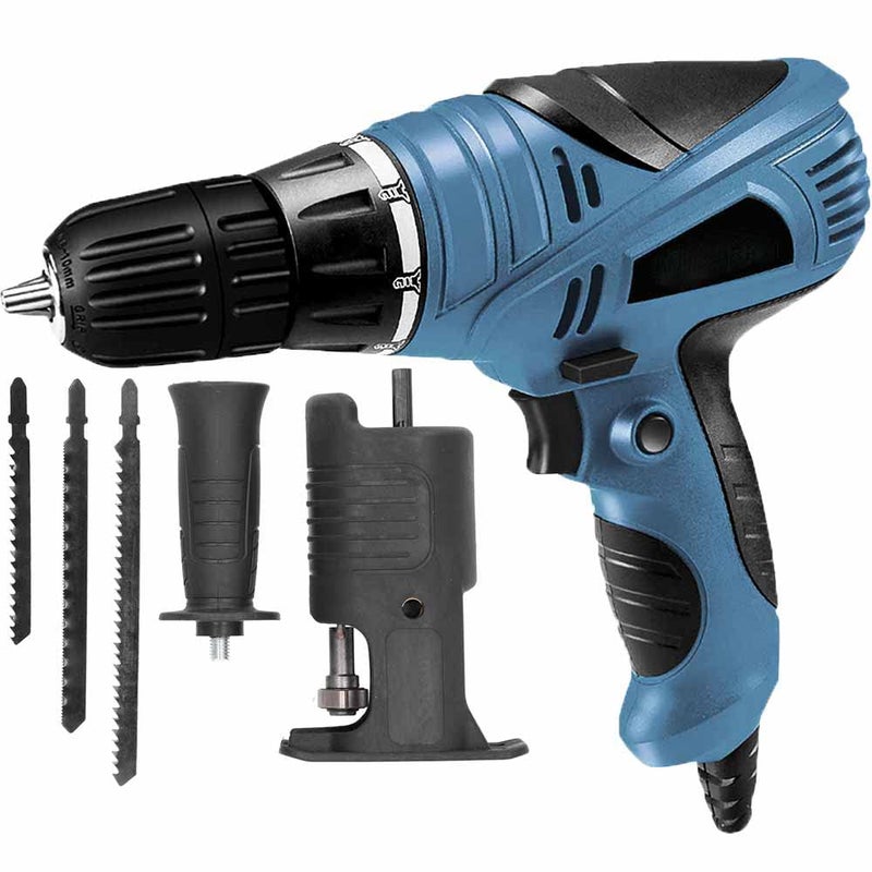 MLD electric screwdriver machine 10mm keyless chuck torque reverse forward function screw gun 350w drill with Jig saw wood cutter Reciprocating Saw Adapter 10mm350w750rpm AD0305 - Image 1