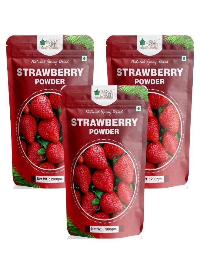 BLISS OF EARTH 200 gm Strawberry Powder For Milk, Milkshake, Cake, Kids Loving Natural Spray Dried Pack of 3  - Image 1