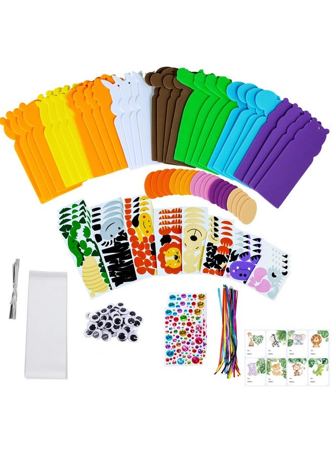 Winlyn 32 Sets Jungle Animal Craft Kits DIY Jungle Safari Zoo Wild Animal Bookmarks Decorations Art Sets Tiger Lion Zebra Foam Stickers for Kids Classroom Activities Reading Rewards Party Favors - Image 4