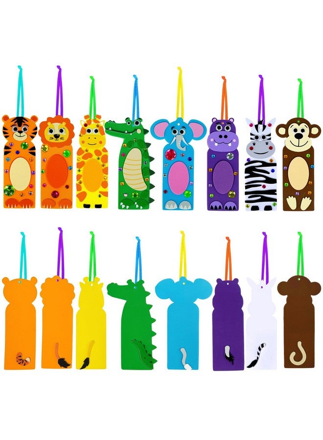 Winlyn 32 Sets Jungle Animal Craft Kits DIY Jungle Safari Zoo Wild Animal Bookmarks Decorations Art Sets Tiger Lion Zebra Foam Stickers for Kids Classroom Activities Reading Rewards Party Favors - Image 3