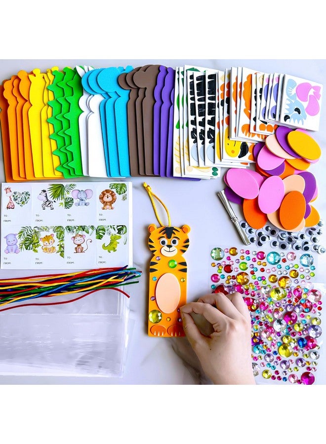 Winlyn 32 Sets Jungle Animal Craft Kits DIY Jungle Safari Zoo Wild Animal Bookmarks Decorations Art Sets Tiger Lion Zebra Foam Stickers for Kids Classroom Activities Reading Rewards Party Favors - Image 2