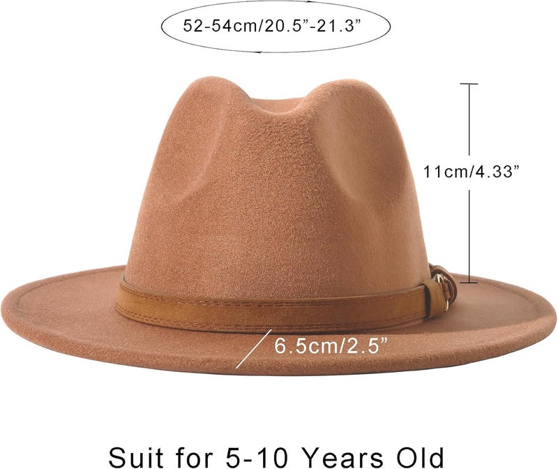 Lanzom Kids Girls Vintage Wide Brim Wool Felt Bowler Cap Bowknot Floppy Fedora Hat - Image 2