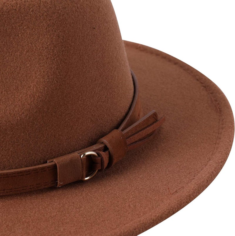 Lanzom Kids Girls Vintage Wide Brim Wool Felt Bowler Cap Bowknot Floppy Fedora Hat - Image 4