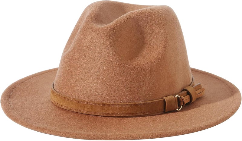 Lanzom Kids Girls Vintage Wide Brim Wool Felt Bowler Cap Bowknot Floppy Fedora Hat - Image 1