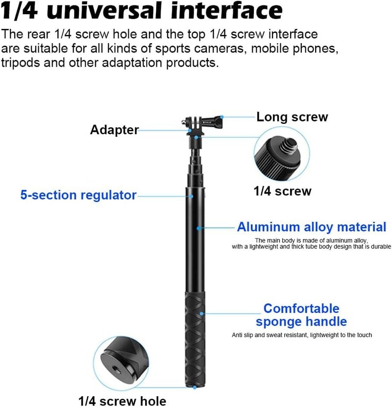 SHOPEE 44inch Motorcycle Bike Camera Bracket Leg Guard Handlebar Mount Selfie Stick Monopod Pole for Insta360 ONE X3/X2, ACE PRO, Hero 13/12/11/10 & Other Cameras/Stable Shooting for Action Cameras - Image 3