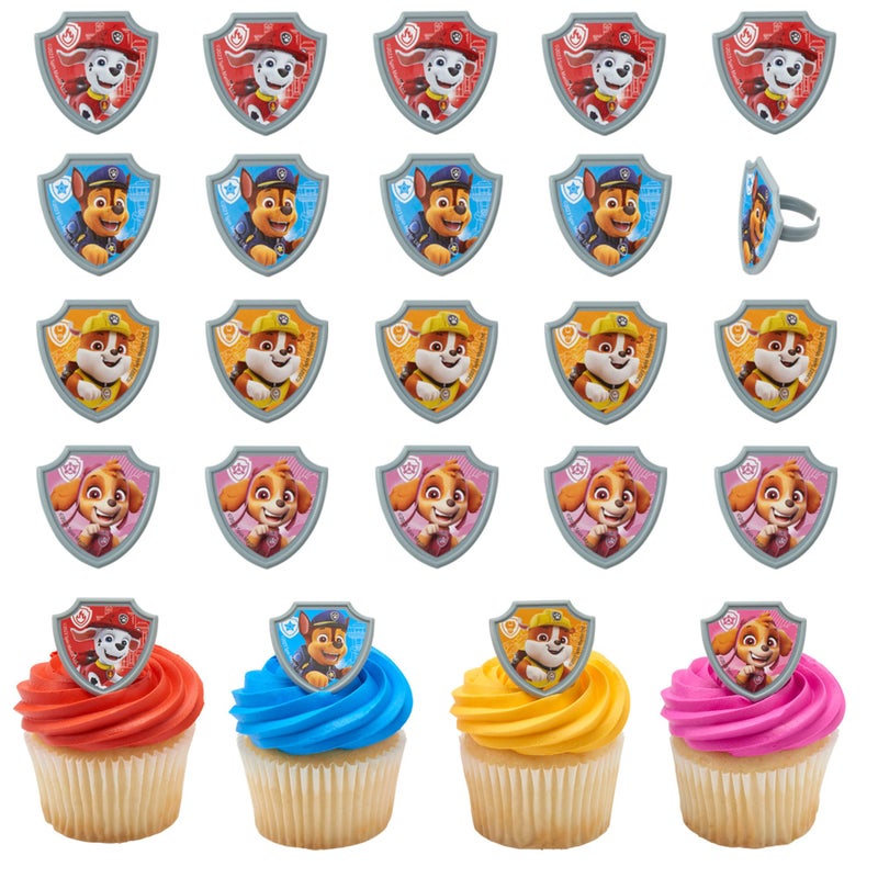 DecoPac Paw Patrol Reporting For Duty Rings, Cupcake Decorations Featuring Chase, Marshall, Skye, And Rubble - 24 Pack - Image 1