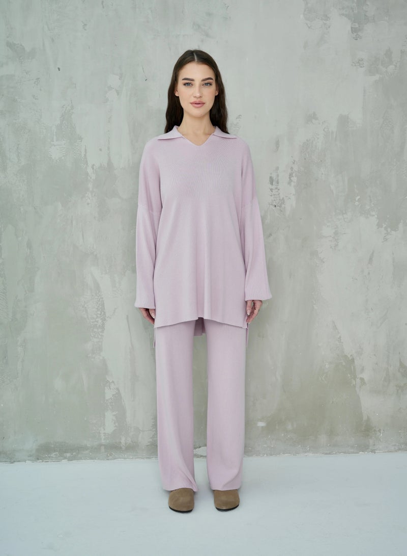 Andy 2322 | Women's Two-Piece Lounge Set – Soft Cotton, Oversized Top with Collar and Relaxed Fit Pants | Pink - Image 1
