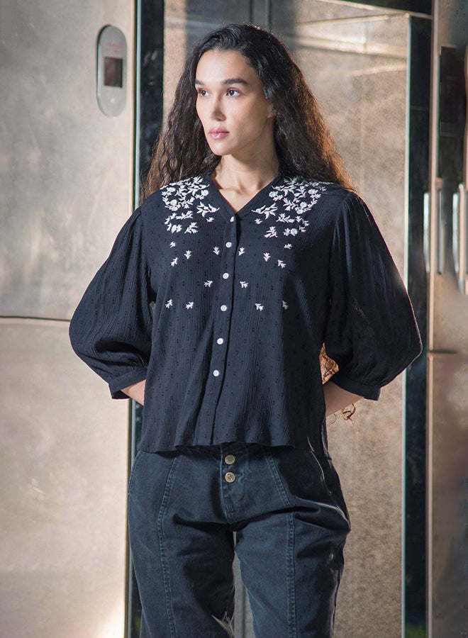 Virgio VIRGIO 100% Viscose Top With Intricate Contrast Embroidery - Image 3