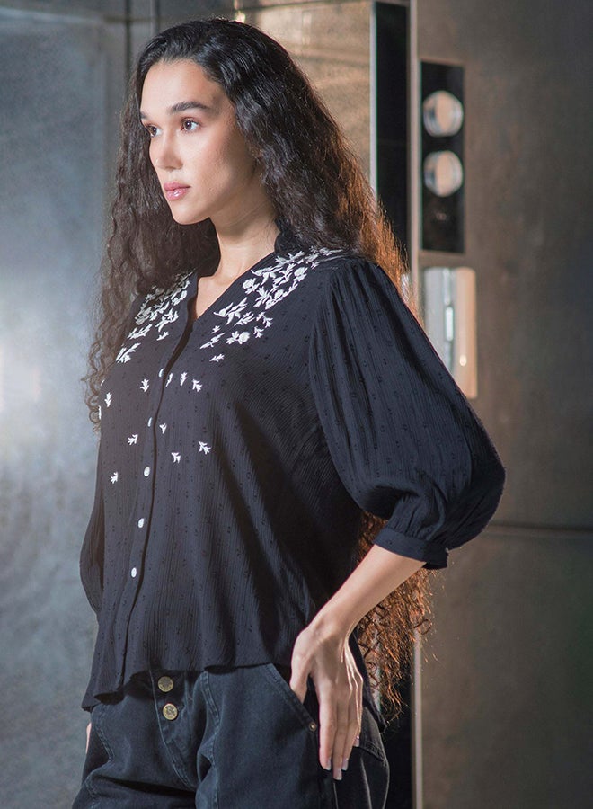 Virgio VIRGIO 100% Viscose Top With Intricate Contrast Embroidery - Image 4