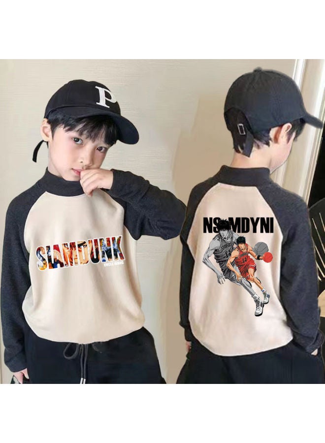 Boys' New Warm Thermal Base Shirt Long-sleeve T-shirt Popular Style For Older Children Stylish Half-high Collar Children's Top