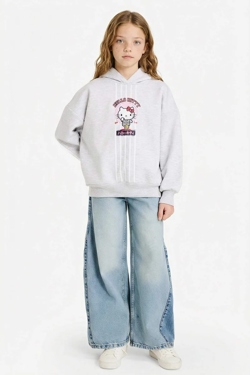 ديفاكتو Girl Hello Kitty Oversize Fit Hooded Soft Fleece Lining Sweatshirt