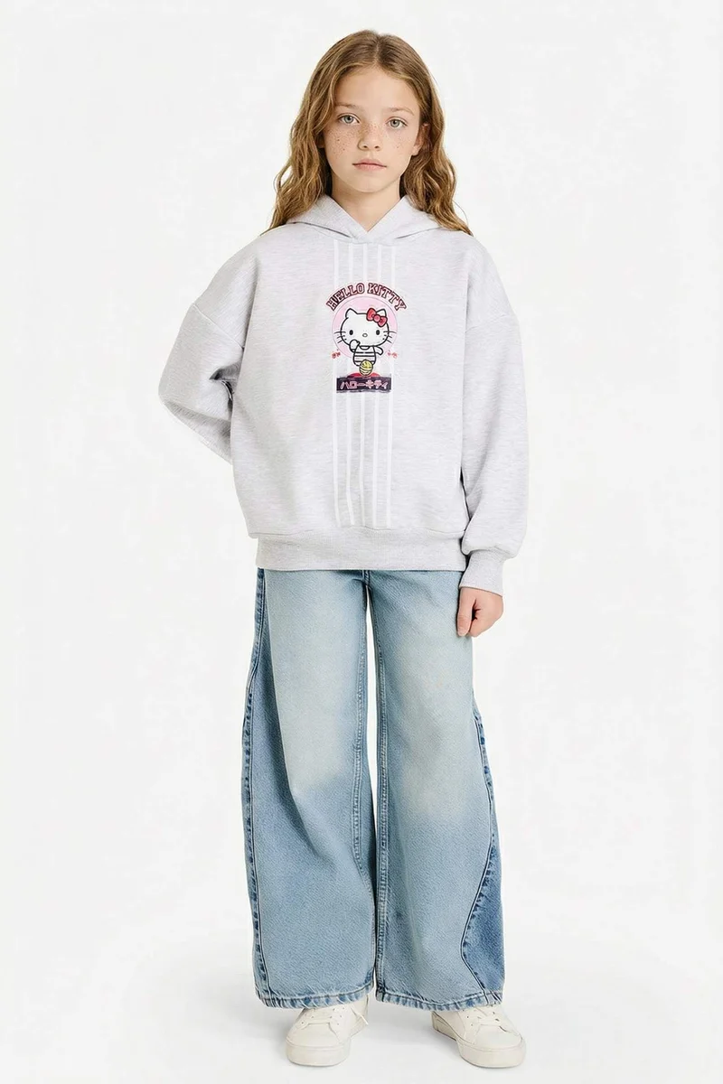 ديفاكتو Girl Hello Kitty Oversize Fit Hooded Soft Fleece Lining Sweatshirt
