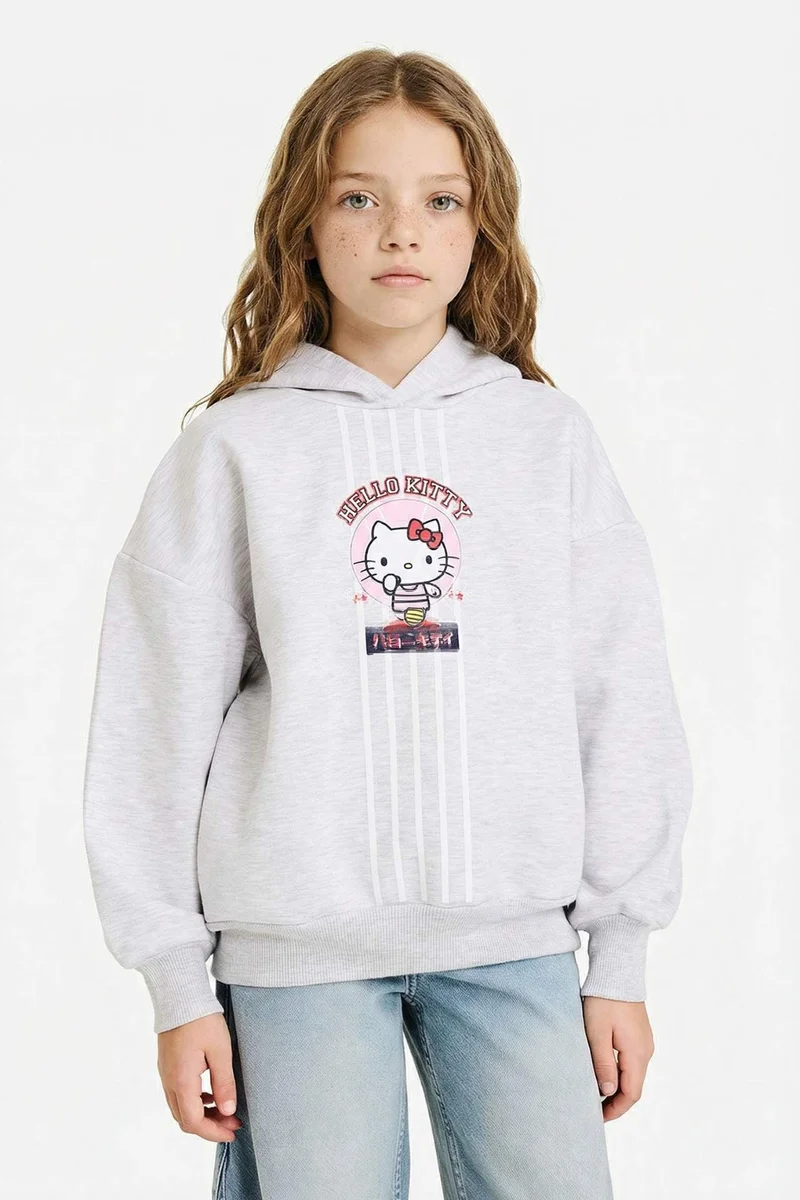 ديفاكتو Girl Hello Kitty Oversize Fit Hooded Soft Fleece Lining Sweatshirt