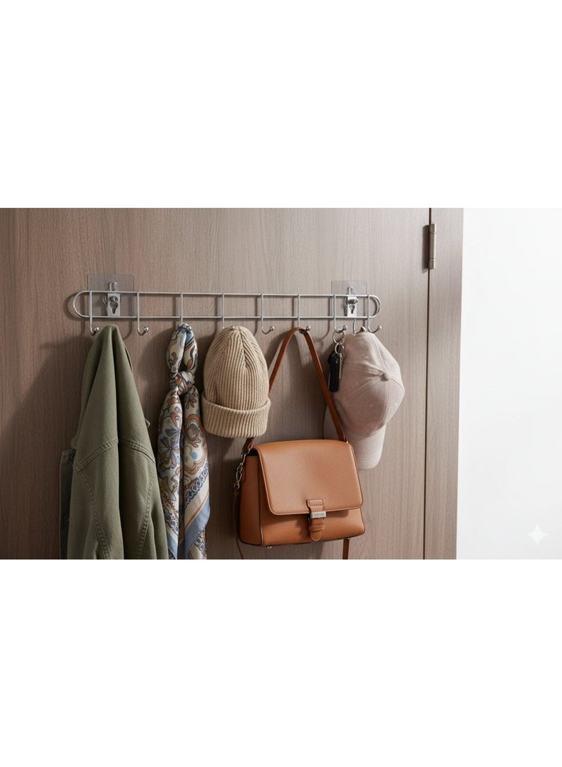 (2 PCS) Over Door Clothes Hangers with Double Sided Adhesive - Kitchen Hanger Hangers - Kitchen Hanger Organizer for Easy Hanging with Double Sided - Non-slip Metal Clothes Hangers with Double Sided for Easy Adhesive on the Wall, Durable and Heavy Duty, Coat and Clothes Hangers - Metal Laundry Hangers for Adults - Door Hanger for Clothes and Clothing - Bathroom and Bedroom Door Hanger - Door Hanger - Over Door Metal Hanger with 8 Hooks Organizer for Towels, Clothes, Keys, Robes, and Caps - Metal Hangers Over Door with 6 Hooks, Suitable for Towels, Coats, Clothes, Caps, Bedroom, Bathroom - Door Coat Hangers Over Door Towel Rack for Caps, Coats, Jackets, Bags, Scarves, Belt, and Umbrellas - Image 3