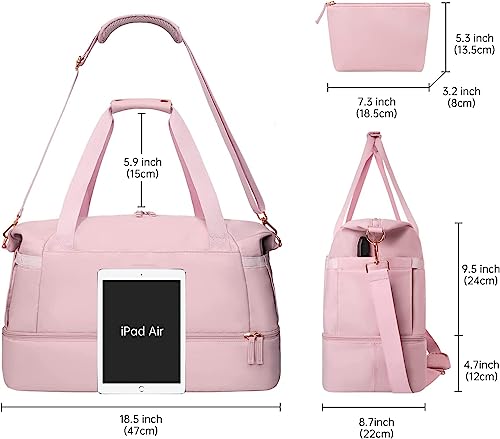 SKYTONE Travel Bags for Men & Womens, Sports Travel Duffel Bag with USB Charging Port, Weekender Overnight Bag with Wet Pocket and Shoes Compartment for Men & Women Multipurpose Use (Pink) - Image 2