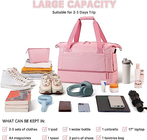 SKYTONE Travel Bags for Men & Womens, Sports Travel Duffel Bag with USB Charging Port, Weekender Overnight Bag with Wet Pocket and Shoes Compartment for Men & Women Multipurpose Use (Pink) - Image 4