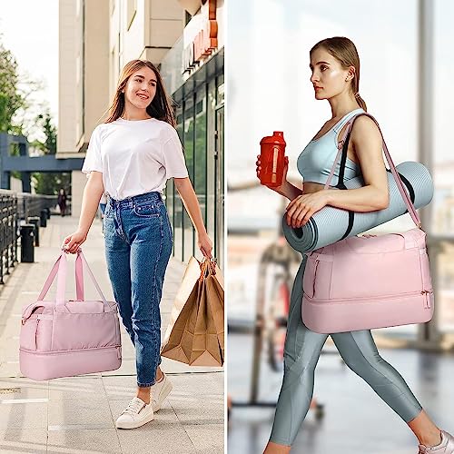SKYTONE Travel Bags for Men & Womens, Sports Travel Duffel Bag with USB Charging Port, Weekender Overnight Bag with Wet Pocket and Shoes Compartment for Men & Women Multipurpose Use (Pink) - Image 3