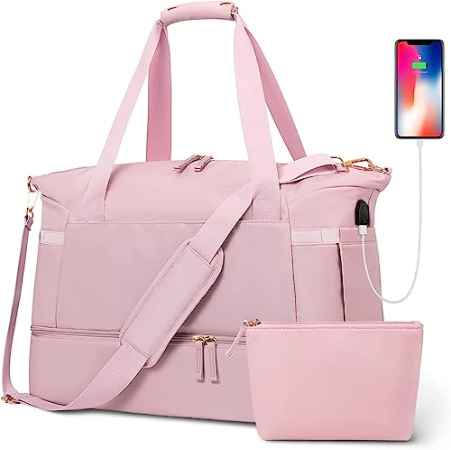 SKYTONE Travel Bags for Men & Womens, Sports Travel Duffel Bag with USB Charging Port, Weekender Overnight Bag with Wet Pocket and Shoes Compartment for Men & Women Multipurpose Use (Pink) - Image 1