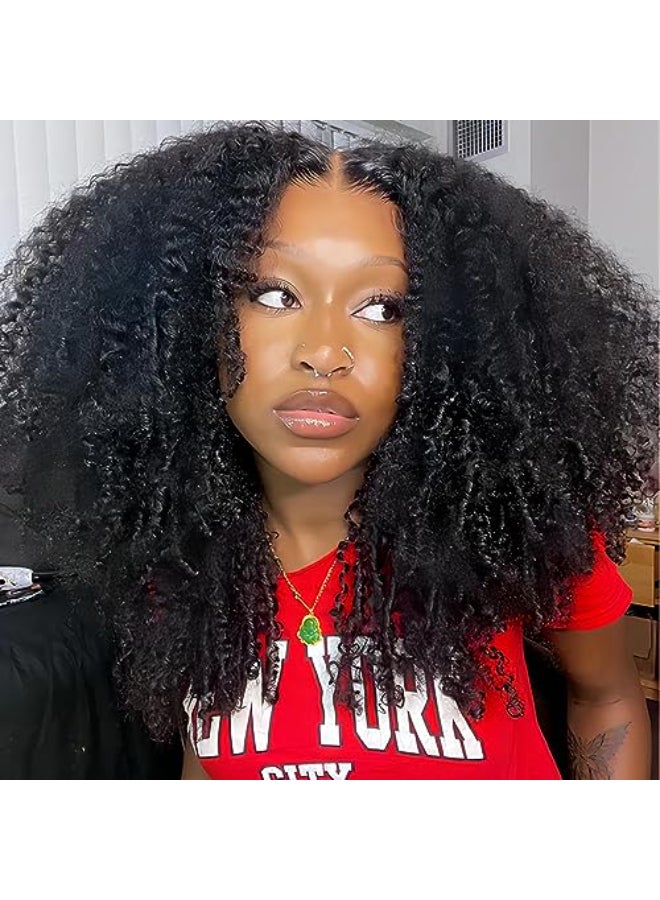 ISEE Wear and Go Glueless Wig Afro Kinky Curly Lace Front Wigs Human Hair 7x5 HD Lace Afro Curly Wigs for Women Lace Pre Cut Glueless Wigs Human Hair Pre Plucked 18 Inch - Image 1
