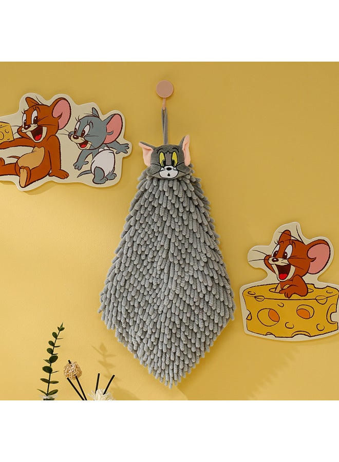 Tom And Jerry Simple Chenille Hand Towel Kitchen Hanging Dual-purpose Absorbent Quick-drying Square Genuine Goods