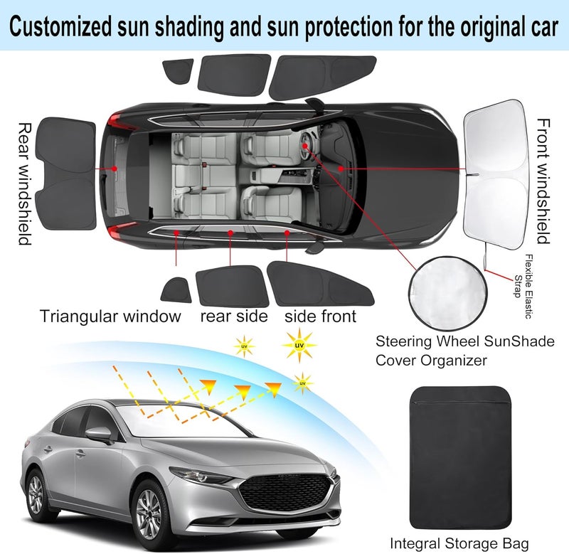 LHFLIVE 8PCS Windshield Sun Shade for 2019-2024 Mazda 3 - Foldable Sunshade Set - Image 3