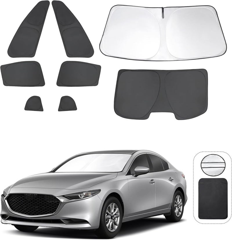 LHFLIVE 8PCS Windshield Sun Shade for 2019-2024 Mazda 3 - Foldable Sunshade Set - Image 1