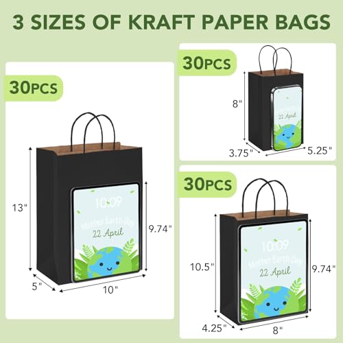 MESHA 90 Pack Black Paper Bags with Handles Bulk, Multiple 3 Assorted Sizes Eco-Friendly Gift Bags for Small Business - Party Favors, Retail, Birthday Goody Bags & Grocery,5/8/10 Inch - Image 2