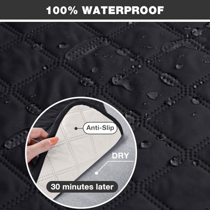 TAOCOCO 100% Waterproof Recliner Chair Covers, Reversible Recliner Covers with Leg Straps, Washable Recliner Sofa Covers for Reclining Chair Furniture Dog Protector with Pocket (Black, 23.6'') - Image 2