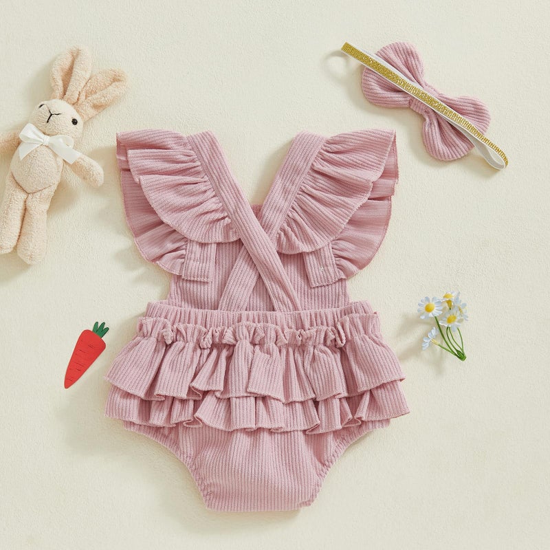 Ayalinggo Easter Baby Girl Outfit My First Easter Bunny Bubble Romper Ruffle Pompom Onesie Newborn Easter Clothes Summer (Pink bunny, 0-3 Months) - Image 4