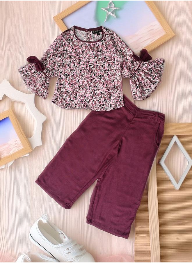 BELLA MODA All-Over Floral Print Round Neck Top & Trousers Co-Ord Sets by Styli  - Image 1