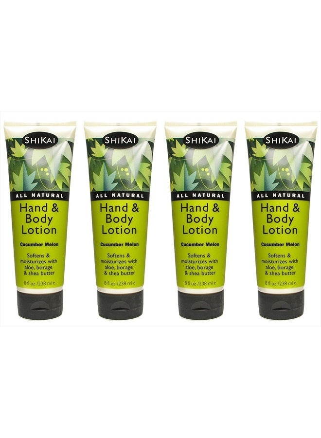 SHIKAI Cucumber Melon Hand & Body Lotion (8oz, Pack of 4) | Daily Moisturizing Skincare for Dry and Cracked Hands | With Aloe Vera & Vitamin E