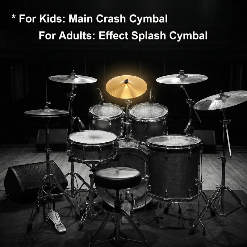 Veemoon 10 Inch Brass Cymbal Replacement, Splash Cymbal for Drum Set Crash Cymbals Ride Drum Instrument Percussion Accessories Drum Kit for Beginner Player Percussion Practice & Students (Golden) - Image 5