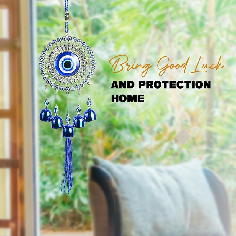 ZAICUS Evil Eye Hanging Wall & Door Decor with Metal Bells | Nazar Battu for Home, Office, Car | Blue Glass Charm Wind Chime for Positive Vibes & Protection - Image 5