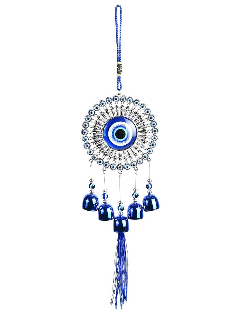 ZAICUS Evil Eye Hanging Wall & Door Decor with Metal Bells | Nazar Battu for Home, Office, Car | Blue Glass Charm Wind Chime for Positive Vibes & Protection - Image 1