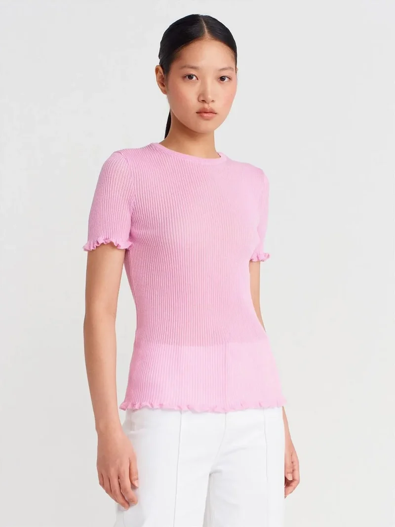 ديلفين DILVIN Slim Fit Ribbed Frill Blouse