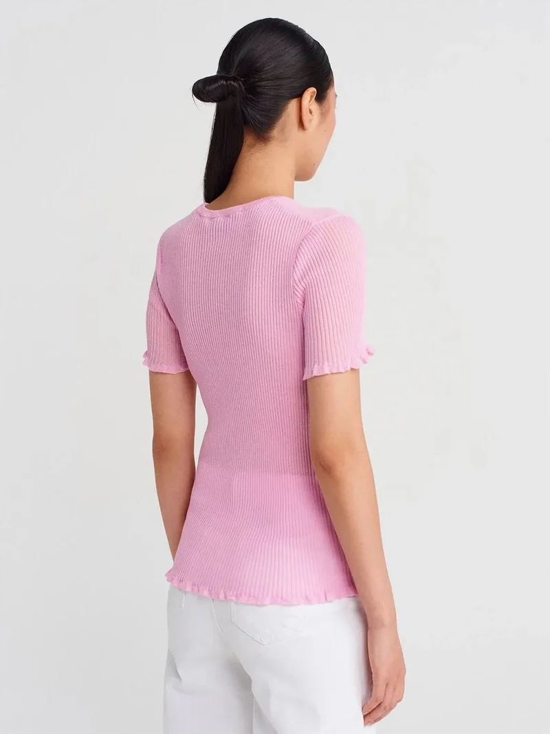 ديلفين DILVIN Slim Fit Ribbed Frill Blouse