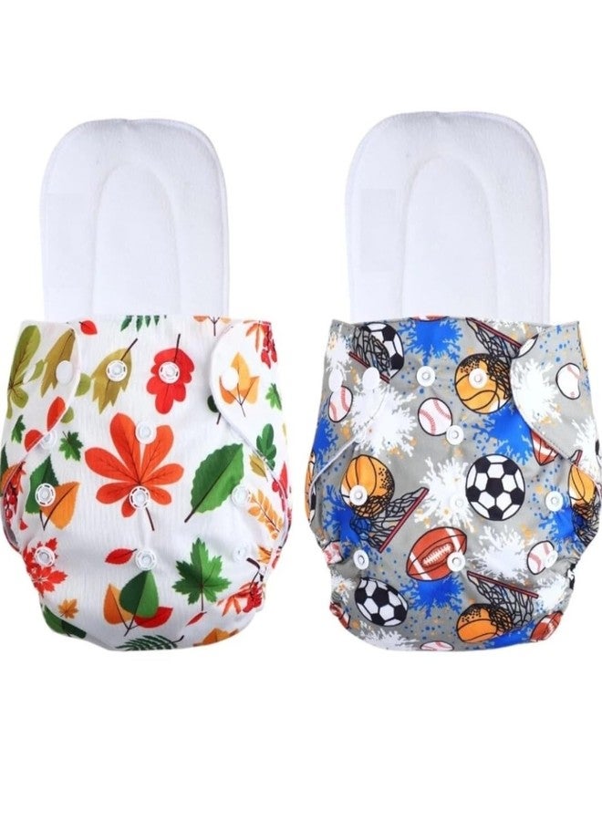 Miracle Moms Cotton Cloth Printed Diaper with 5 Layer Dry Feel White Inserts/Washable, Reusable and Adjustable Diaper for Newborn Baby & Toddlers (Pack of 2) (Flower Printed, One Size) - Image 1