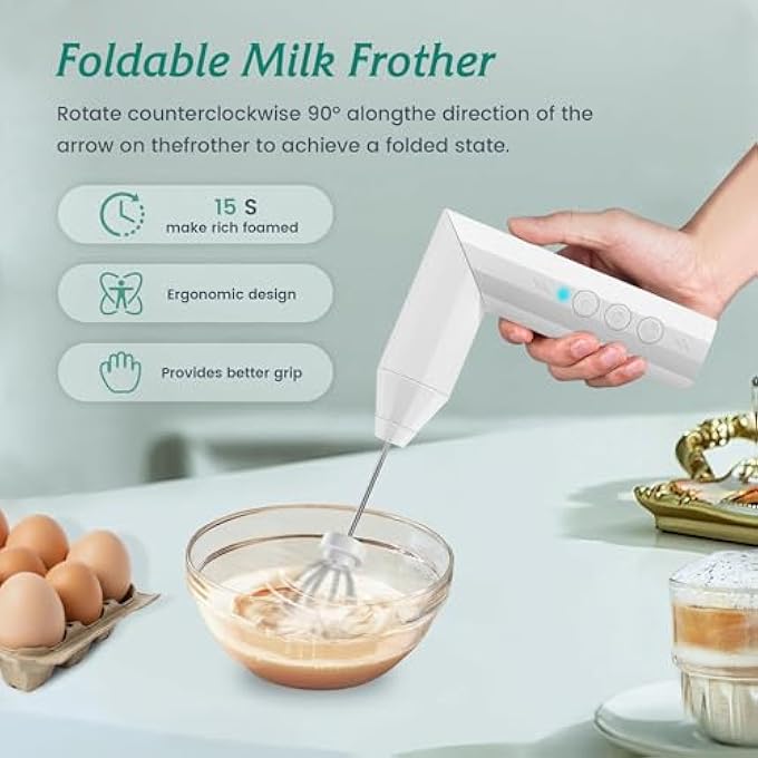 كاست ويف خفاقة حليب يدوية، خفاقة يدوية قابلة لإعادة الشحن، خفاقة كهربائية مع قاعدة شحن، 3 رؤوس، 3 سرعات قابلة للتعديل، خفاقة كهربائية، خلاط مشروبات محمول باليد مع حامل للقهوة وبياض البيض - Image 3