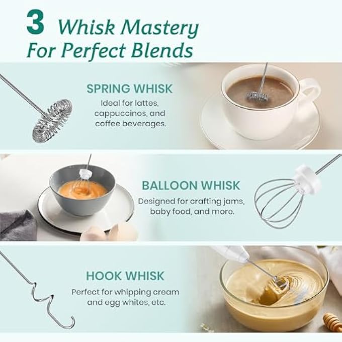 كاست ويف خفاقة حليب يدوية، خفاقة يدوية قابلة لإعادة الشحن، خفاقة كهربائية مع قاعدة شحن، 3 رؤوس، 3 سرعات قابلة للتعديل، خفاقة كهربائية، خلاط مشروبات محمول باليد مع حامل للقهوة وبياض البيض - Image 5