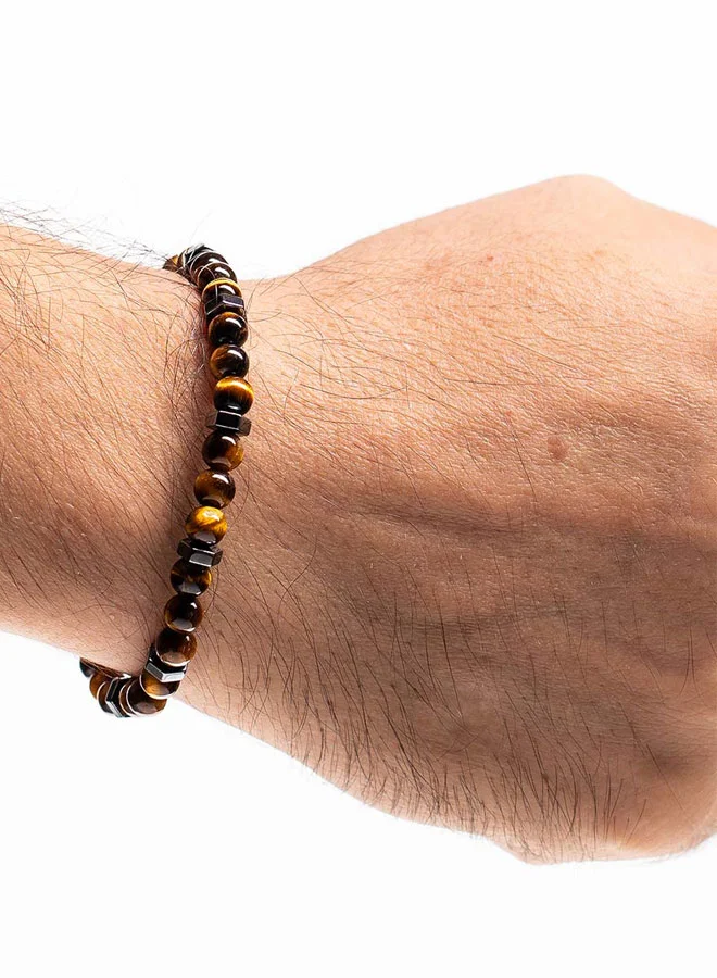 CHRYSOSTOMOS Handmade Beaded Bracelet for Men with Tigerâ€™s Eye Stones and Hematite Nuts