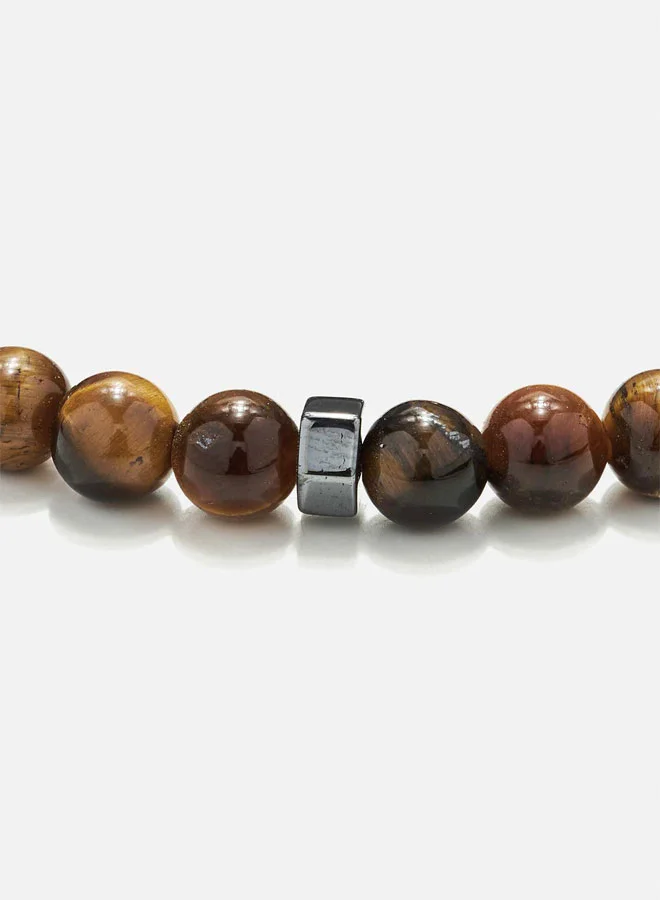 CHRYSOSTOMOS Handmade Beaded Bracelet for Men with Tigerâ€™s Eye Stones and Hematite Nuts
