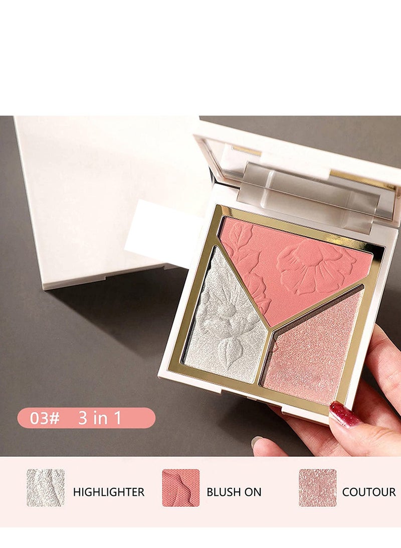 Excefore Highlighters Makeup Highly Pigmented Powder Highlighter Face Repair Plate 3 In 1 for Women Natural Look Long Lasting Sweat Resistant Radiant Finish Silky Shimmery - Image 3